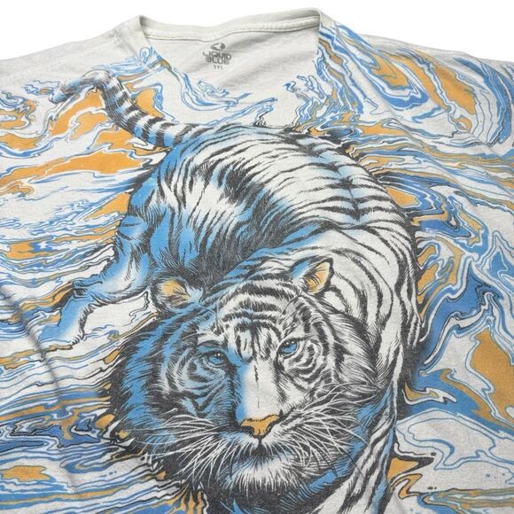 Liquid Blue T Shirt Mens 3XL White Tiger Graphic All Over Front Streetwear Fade - Picture 2 of 8